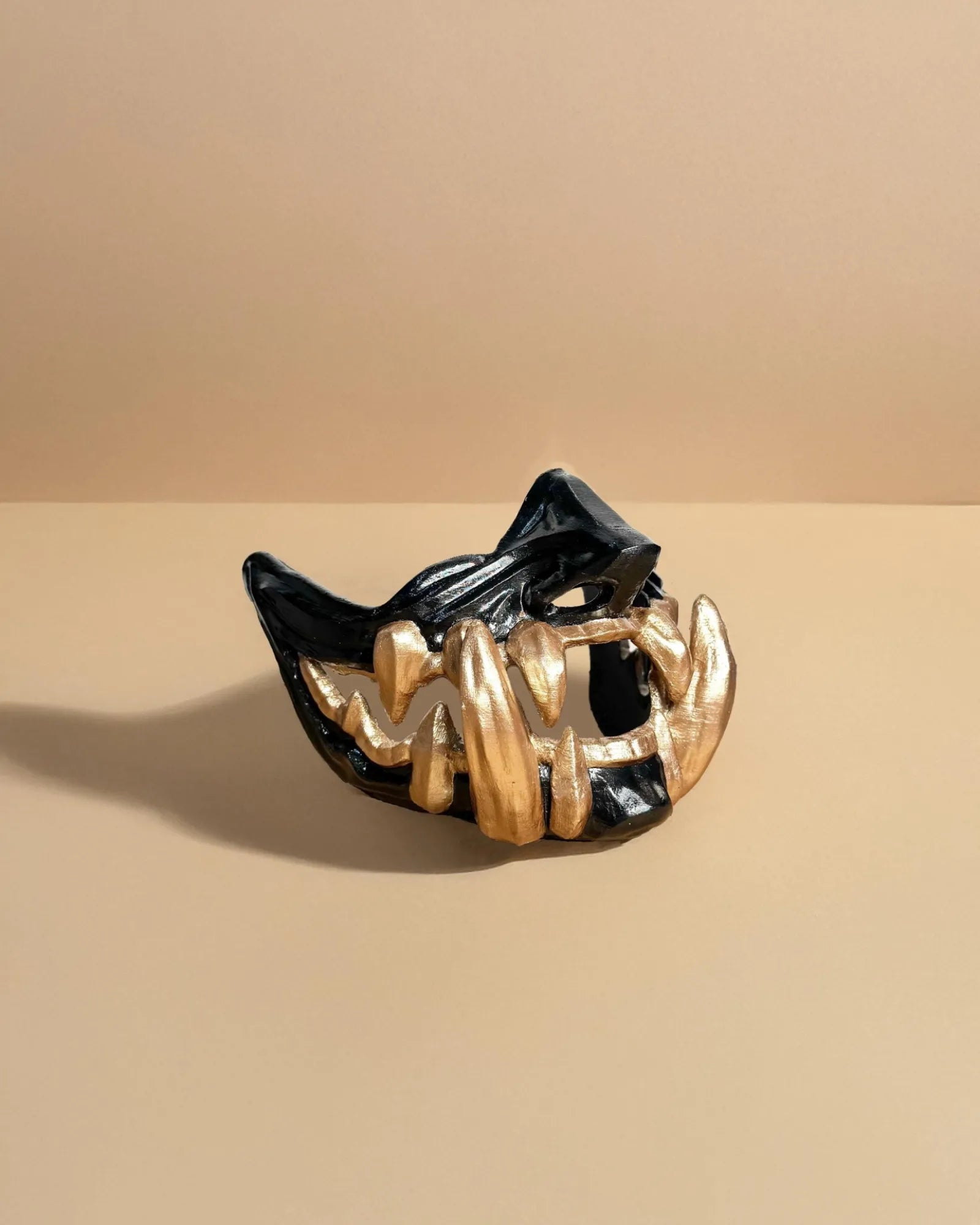 Samurai Demon Oni; Black mask with gold teeth, Oni Demons Mythology Masquerade mask - Venemask