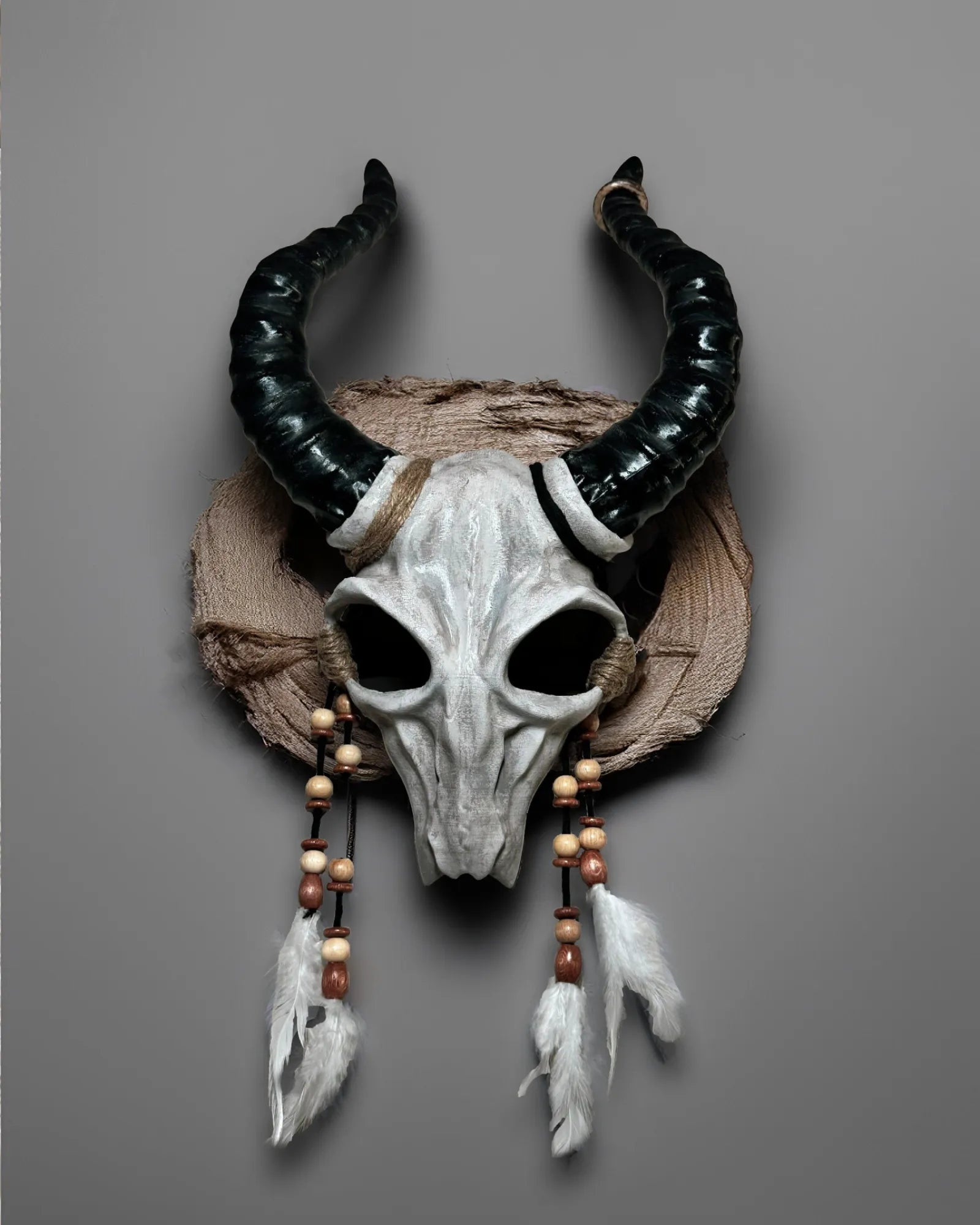 Shaman Goat Skull; Ram Horns, Whimsical Mystic Voodoo Costume Cosplay mask with handcrafted venetian style.