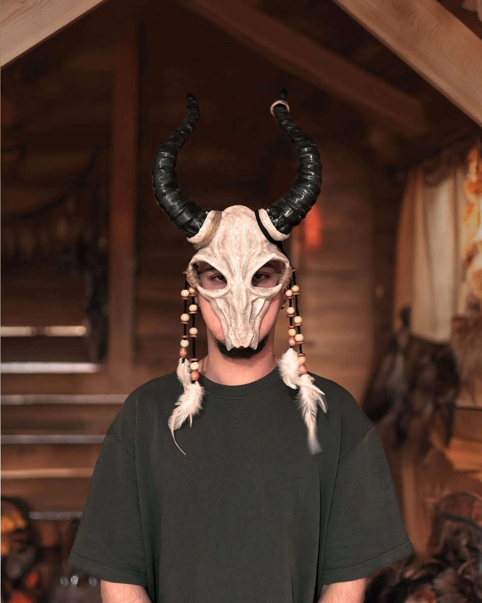 Shaman Goat Skull; Ram Horns, Whimsical Mystic Voodoo Costume Cosplay mask - Venemask