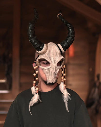 Shaman Goat Skull; Ram Horns, Whimsical Mystic Voodoo Costume Cosplay mask - Venemask