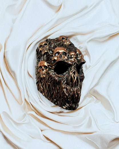 Skulls Ghoul Face Skeleton lines; Scary Halloween, Horror Gothic mask, handcrafted venetian cosplay fantasy mask on white silk