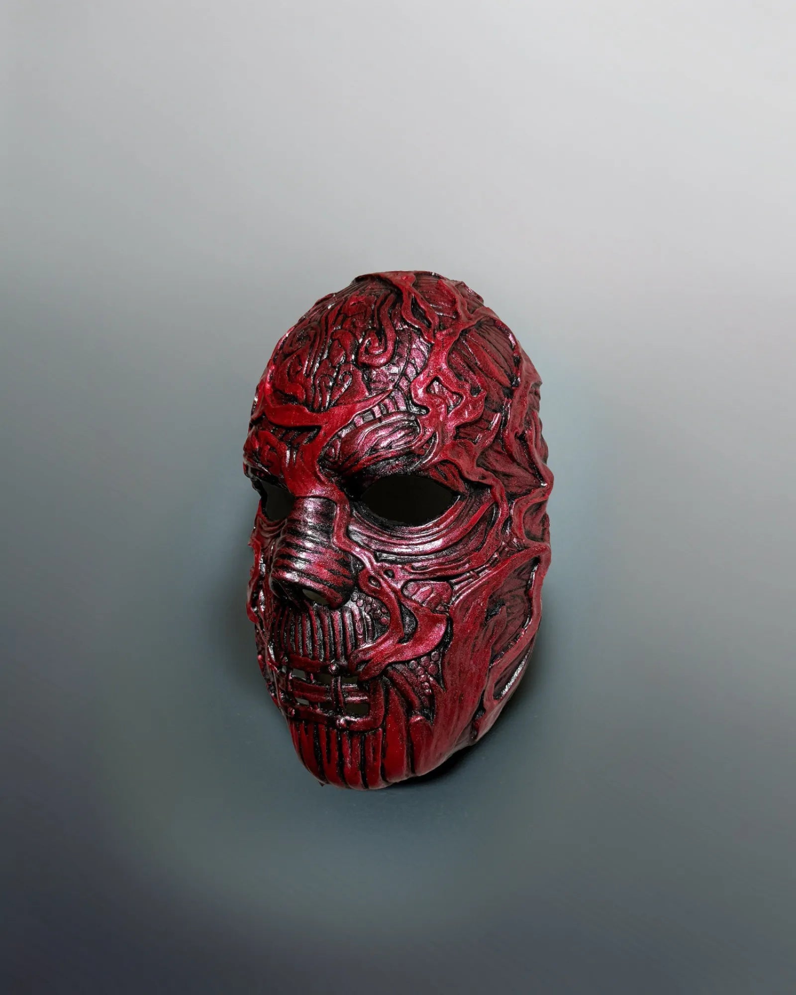 Slipknot Alessandro Venturella "Vman"; Red and Black Metal Music mask, handcrafted Venetian cosplay and fantasy mask.