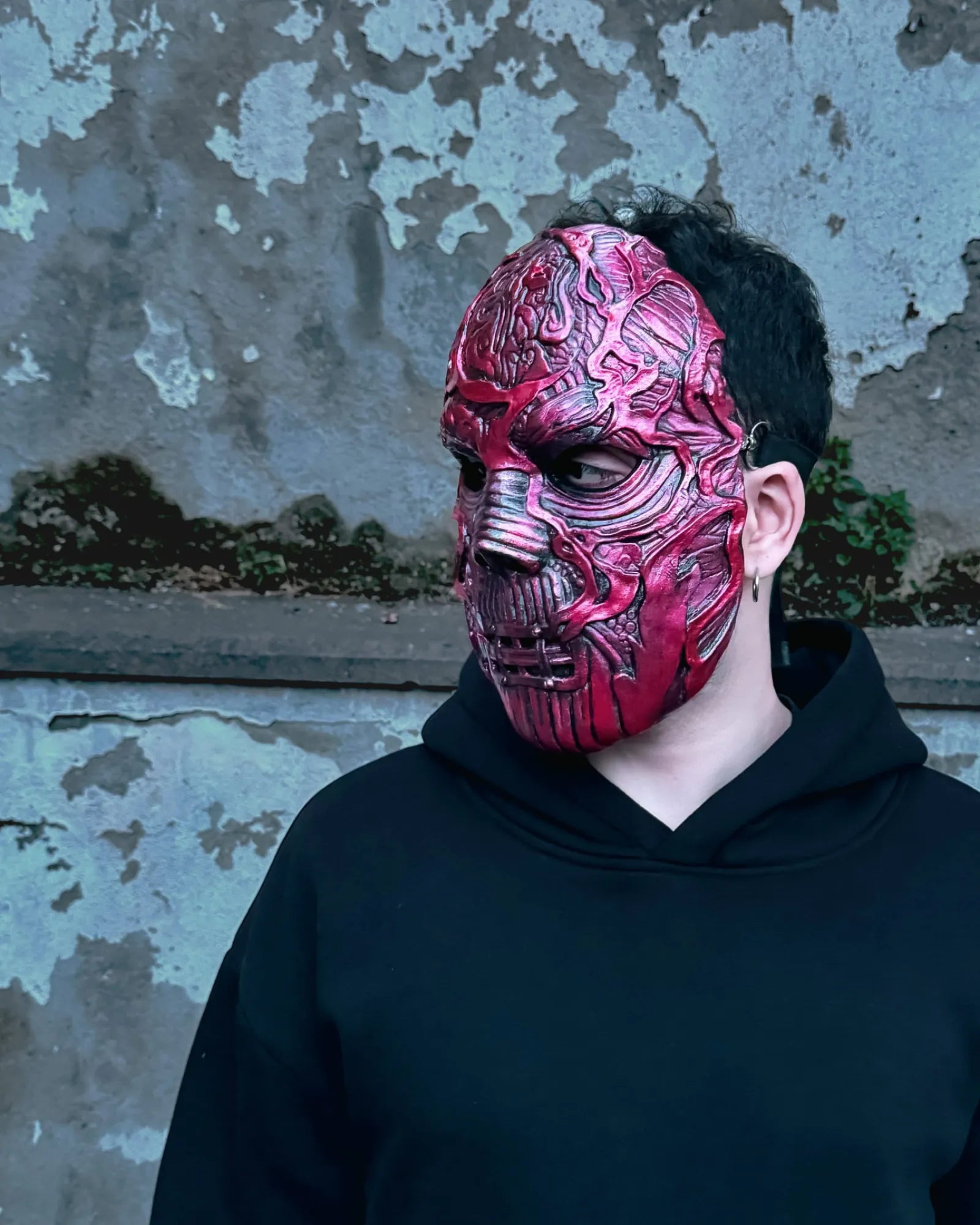 Slipknot Alessandro Venturella "Vman"; Red and Black Metal Music mask handcrafted Venetian cosplay fantasy