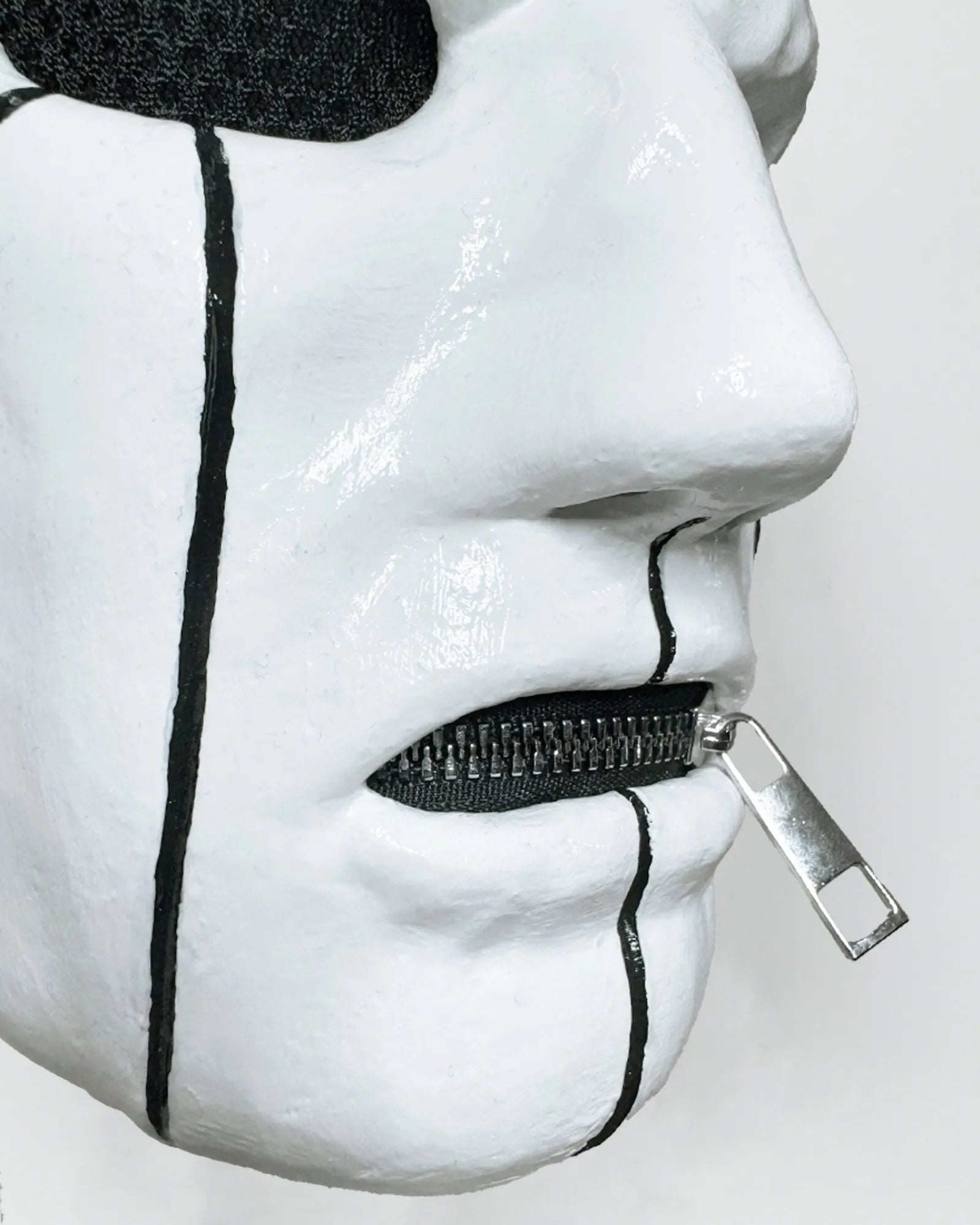 Slipknot Eloy Casagrande; White and Black - New Original Pattern Mask, handcrafted Venetian cosplay fantasy accessory with zipper design.