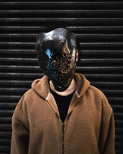 Symbiotic Trypophobia Venom; Alien Perforated Black Mask, handcrafted venetian cosplay fantasy mask with unique acrylic decoration.
