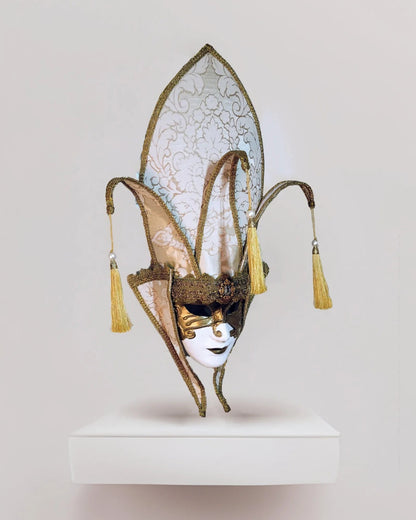 The Popess - Luxurious White and Gold Chic Art Venetian Mask for Masquerade - Venemask