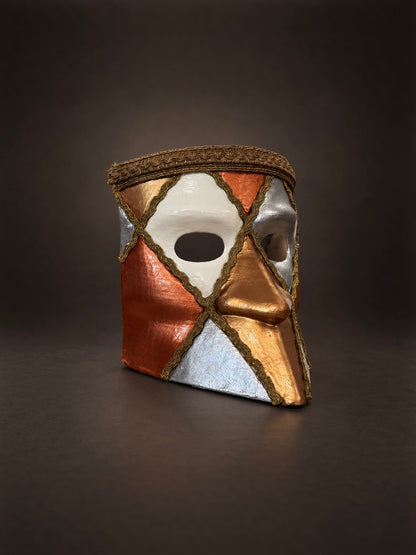 Traditional Bronze, White and Gray Bauta; Venetian Mask - Venemask
