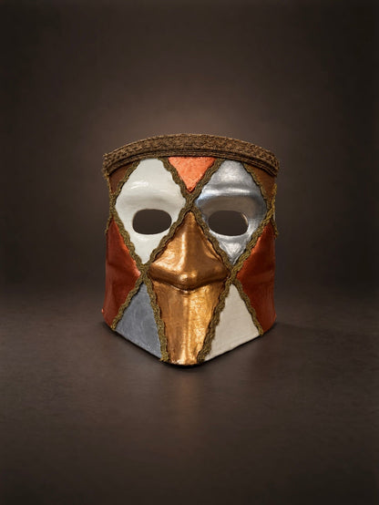 Traditional Bronze, White and Gray Bauta; Venetian Mask - Venemask