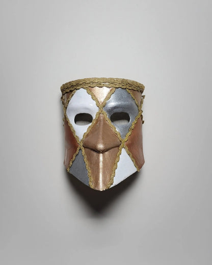 Traditional Bronze, White and Gray Bauta; Venetian Mask - Venemask