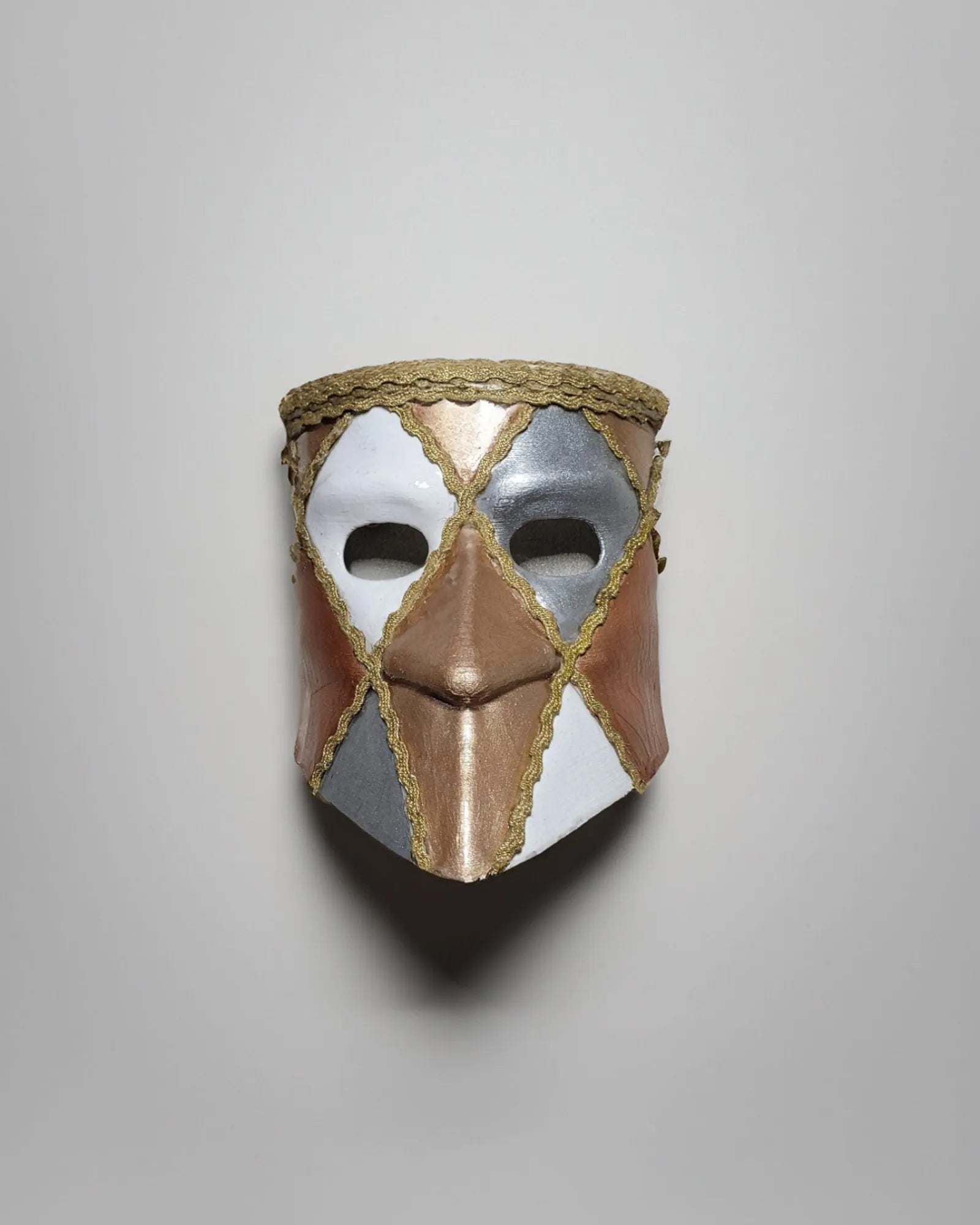 Traditional Bronze, White and Gray Bauta; Venetian Mask for cosplay and masquerade parties, handcrafted and partially water-resistant.