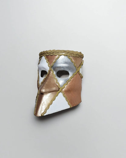 Traditional Bronze, White and Gray Bauta; Venetian Mask handcrafted for cosplay, fantasy, and masquerade.