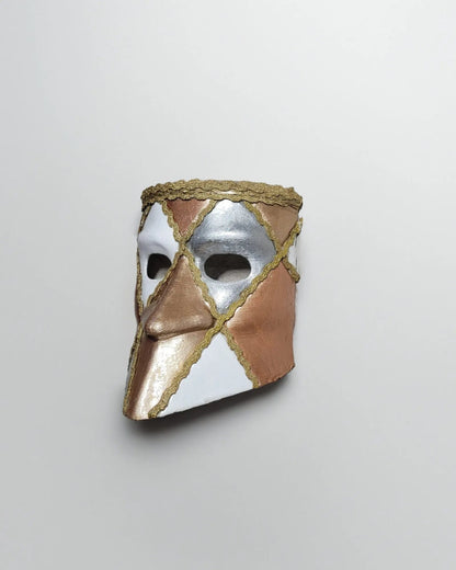 Traditional Bronze, White and Gray Bauta; Venetian Mask - Venemask