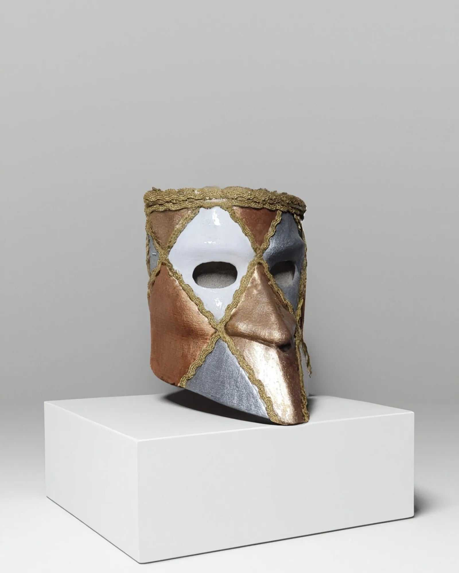 Traditional Bronze, White and Gray Bauta; Venetian Mask - Venemask