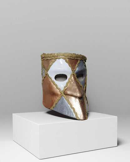Traditional Bronze, White and Gray Bauta; Venetian Mask - Venemask