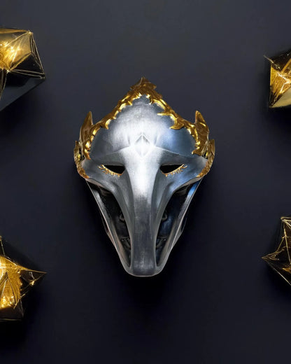 Viktor Final Form Arcane; League of Legends cosplay Mask in handcrafted Venetian style, with metallic finish and gold accents.