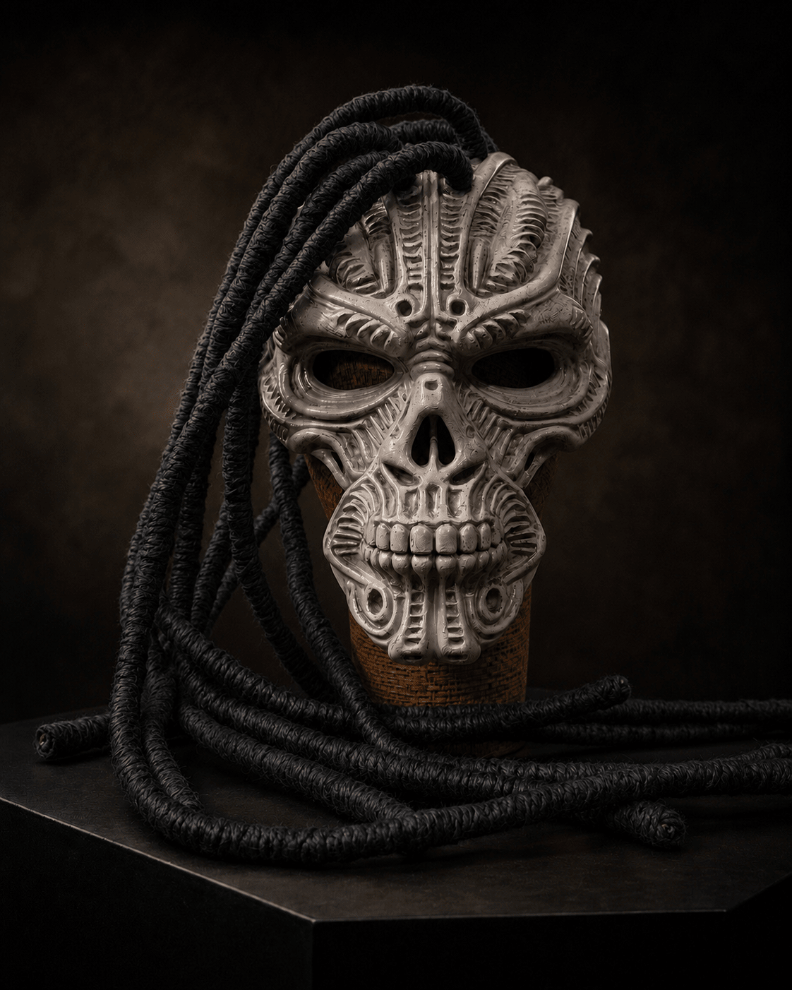 Wraith Hunter Tribal Skull Mask with Rope Dreadlocks: Dark Fantasy Cosplay - Venemask
