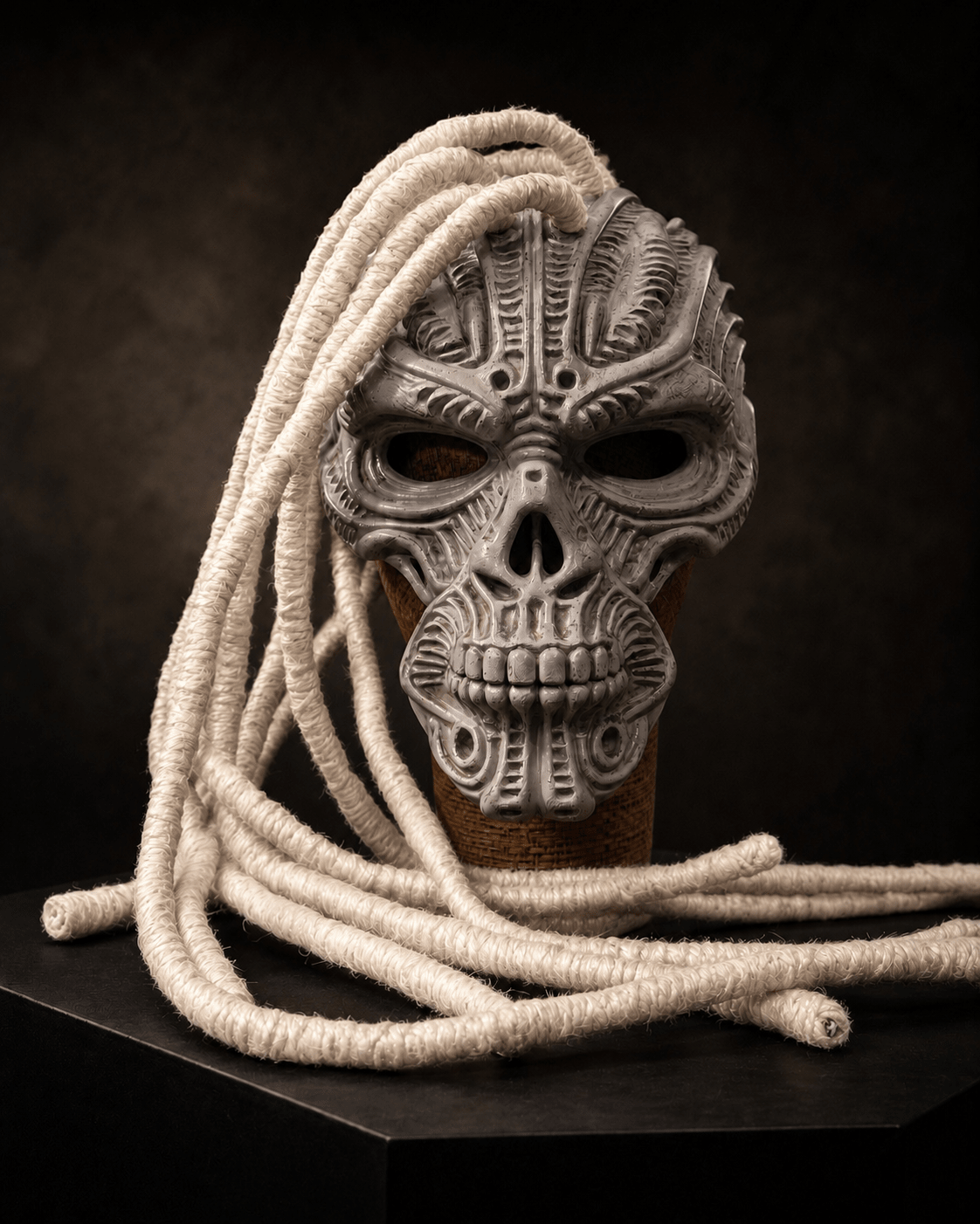 Wraith Hunter Tribal Skull Mask with Rope Dreadlocks: Dark Fantasy Cosplay - Venemask