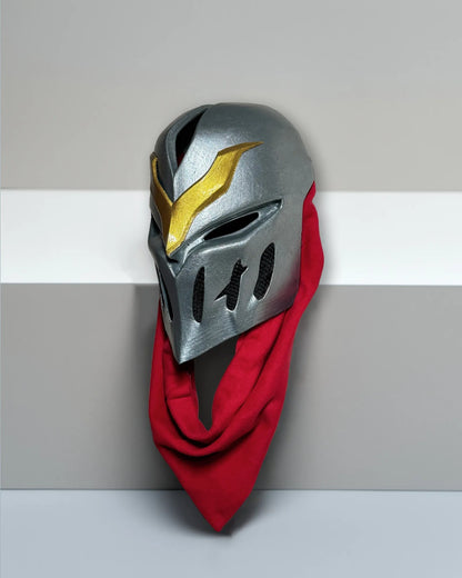 Zed League of Legends; Cosplay Wearable Helmet Mask handcrafted Venetian fantasy mask with gold and red design.